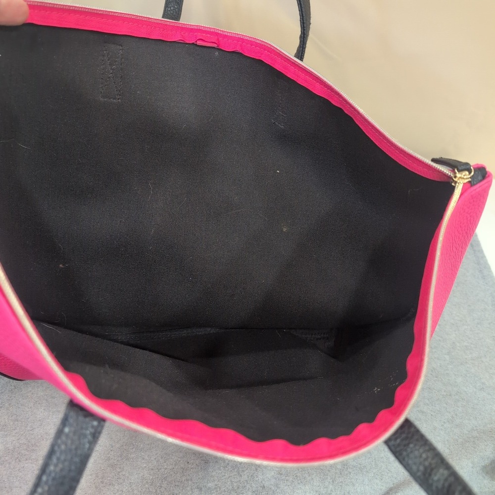 Pink Pebbled Faux Leather Large Tote‎ Bag Black Straps Tassel Zip Top Carryall - Picture 5 of 7